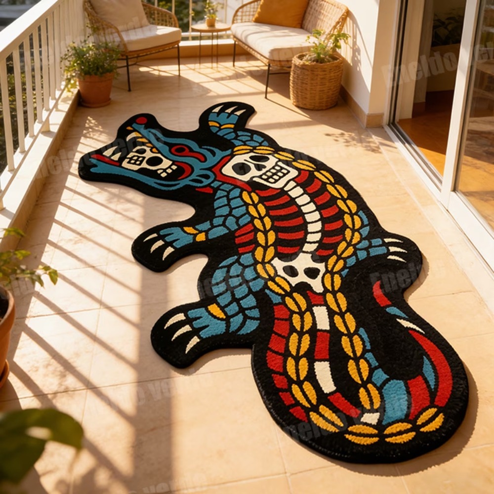 Retro Gaming Rug - Durable Wool-like Fabric Crocodile Shape Rug