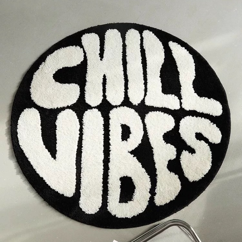 Retro Gaming Rug - Black White Letter Bedroom Decor Round