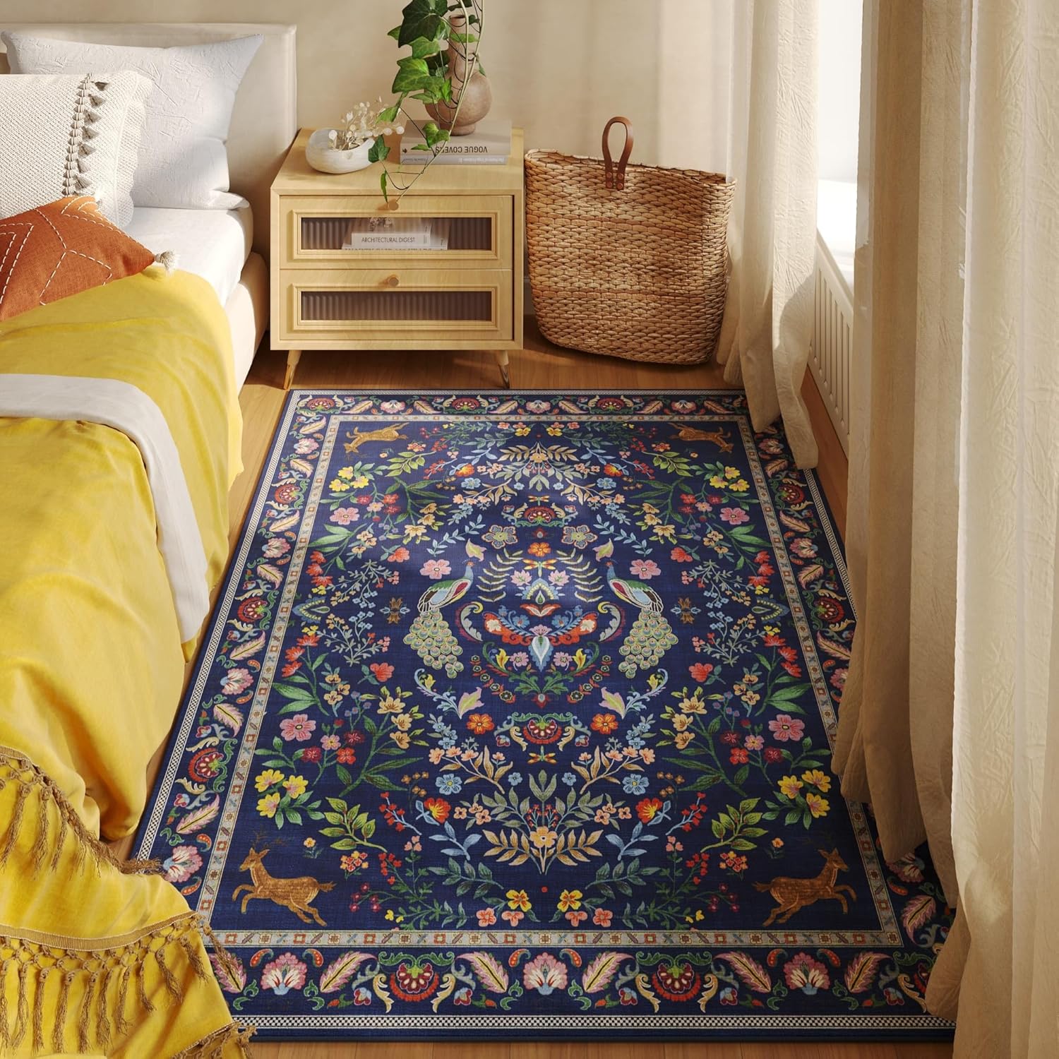 Navy Peacock Deer Floral Area  - огляд і ціна Retro Gaming Rug