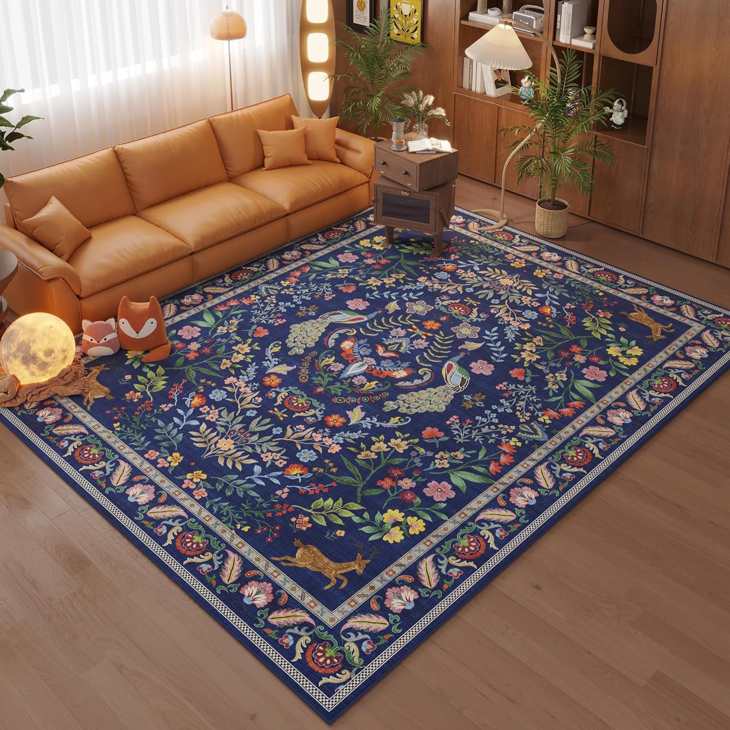Navy Peacock Deer Floral Area  - огляд і ціна Retro Gaming Rug